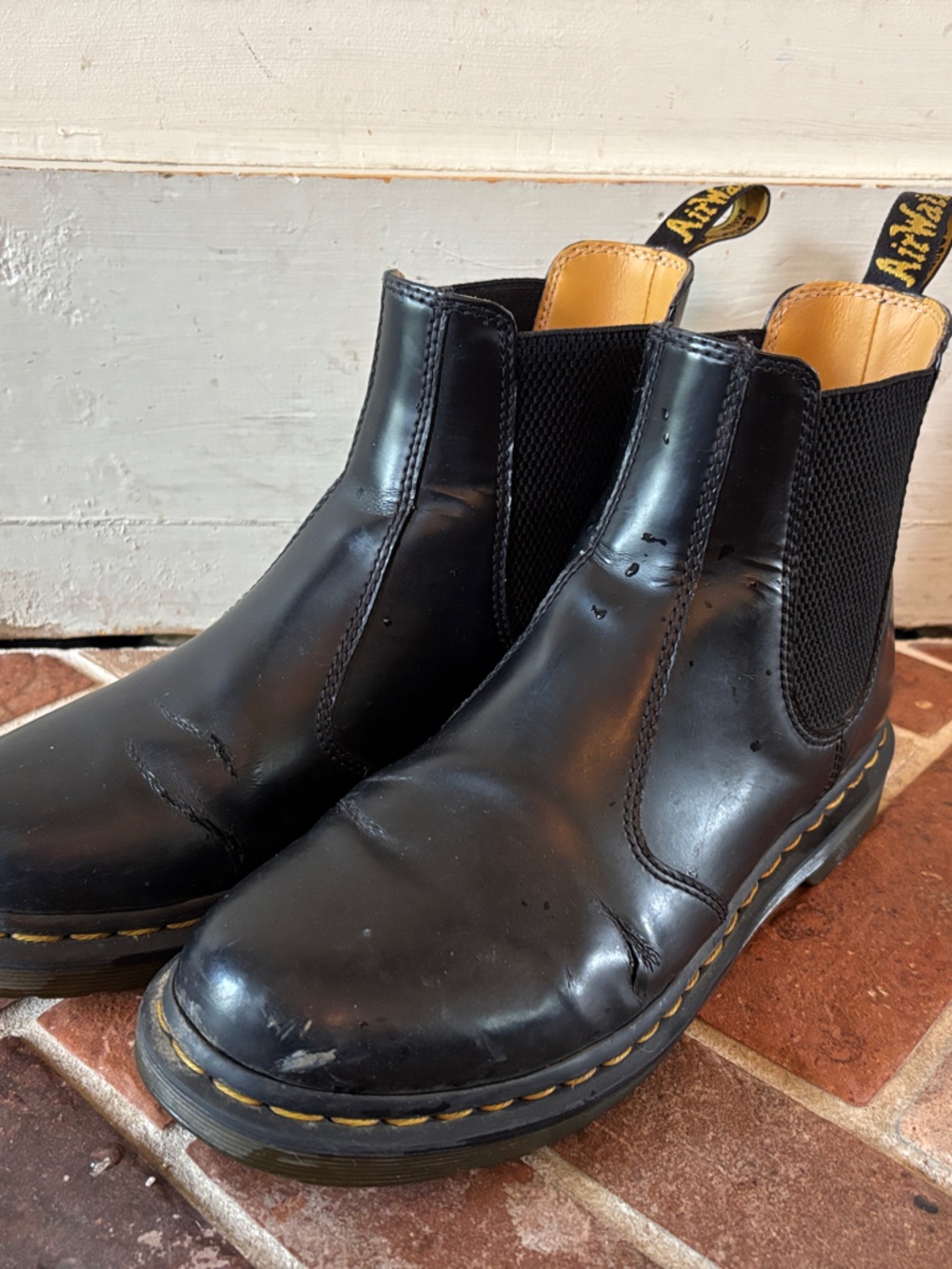 Dr. Martens Black Leather Chelsea Boots with Yellow Stitching